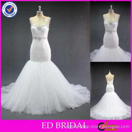 LN130 Sexy Low Back Delicate Pleated Tulle Wholesale Price Real Sample Mermaid Wedding Dress